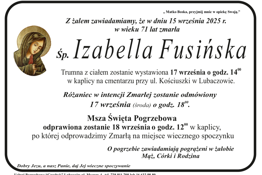 Zmarła Izabella Fusińska [71 lat]